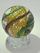 German Handmade Latticino Core w/Ribbon Swirl Marble 1-29/32" Polished E3.28