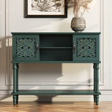 Vintage Modern Console Table with 2 Doors Hollow Carved Doors for Living Room