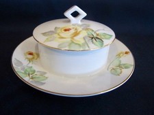 VINTAGE NORITAKE CHINA YELLOW ROSES ROUND TRINKET/CONDIMENT DISH W/LID