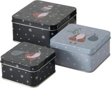 CasaJame 3er Set Metall Keksdose Plätzchendose eckig schwarz Weihnachtsmann V23