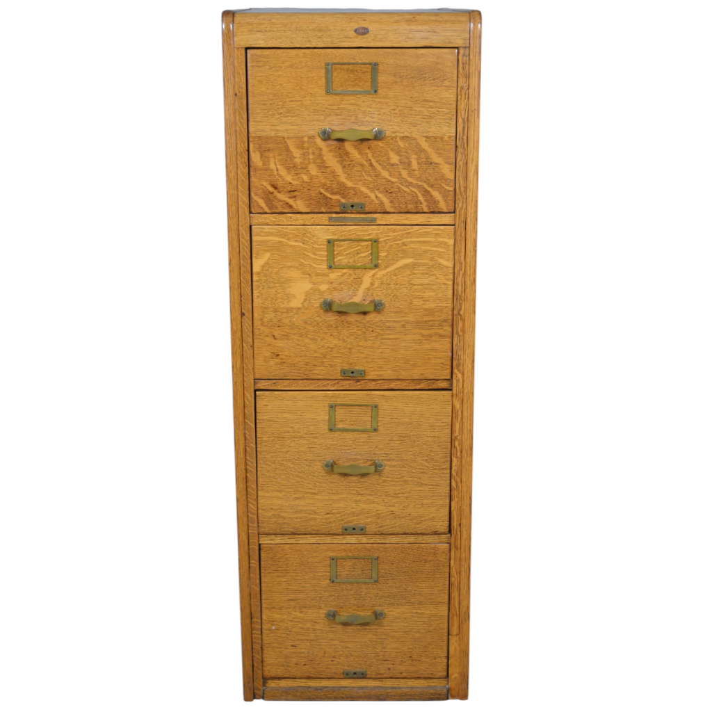 Antique Oak File Cabinet, 4-Drawer, Library Bureau Sole