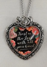 Rose Top Silvertn Trust in the Lord With All Your Heart Proverbs Necklace Brooch