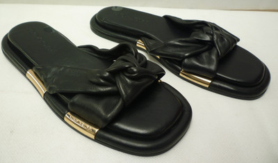 Coach Brooklyn Pantolette Sandale UK 4 schwarz Leder geknotet flach neu EU 36,5 / US 6