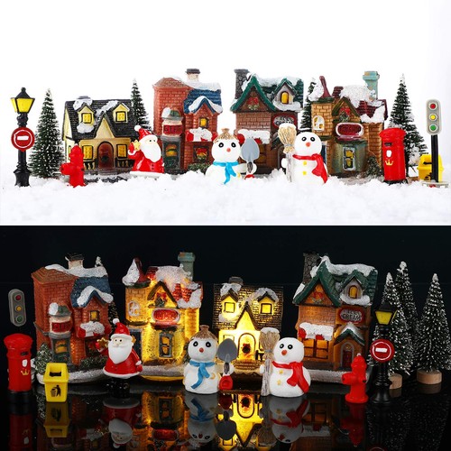 Christmas Village Figurine Set with Ceramic Houses