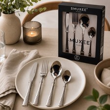 24 Piece Cutlery Set Stainless Steel Modern Dining Kitchen Silverware Gift