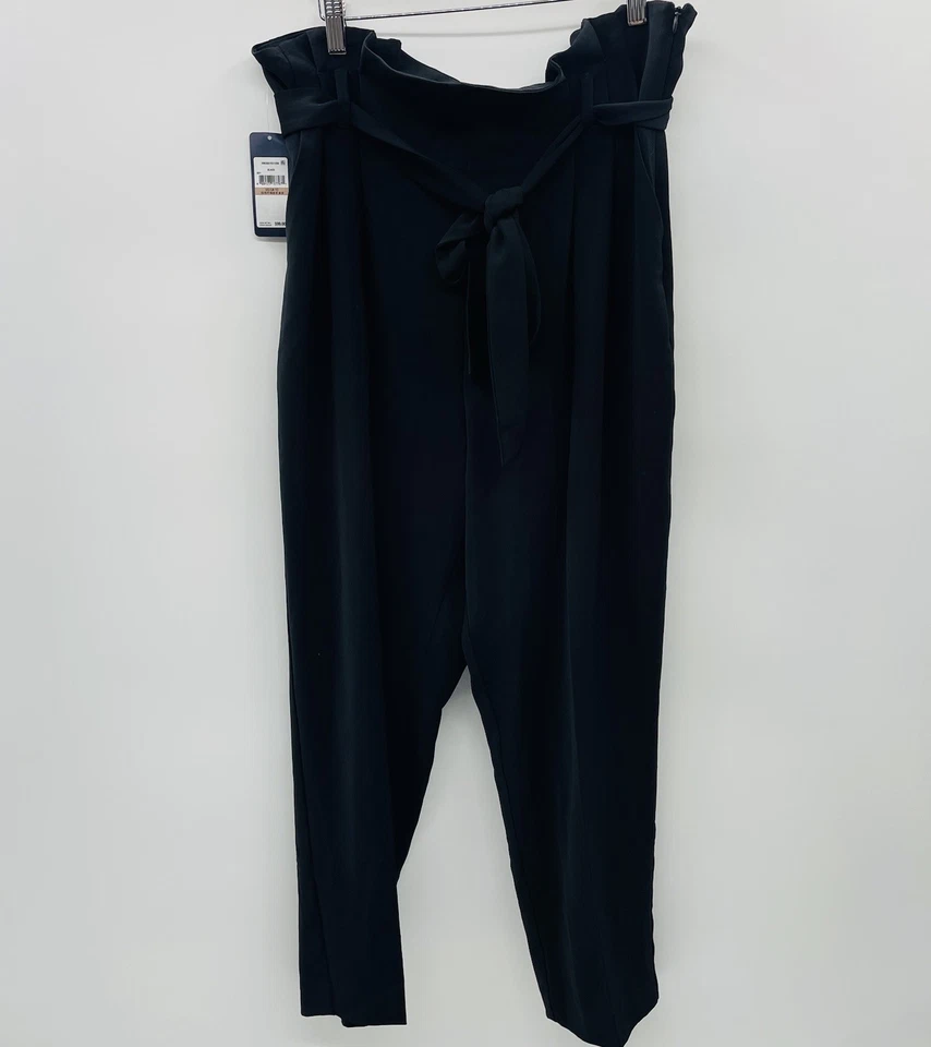 RACHEL Rachel Roy Mujer Talla 12 Bolsa de Papel Pantalones Cónicos con Cinturón en Negro $99 Foto 2 de 4