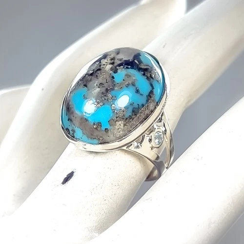 Pedra preciosa 36 ct+ anel turquesa natural prata esterlina 925 tamanho 7,5 /R418894 - Imagem 2 de 4