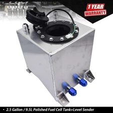 Polished Aluminum 2.5 Gallon / 10L Fuel Cell Tank Racing Drift W/ Level Sender