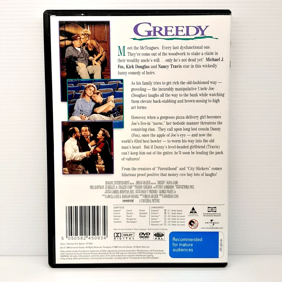 Greedy DVD 1994 Michael J Fox Kirk Douglas Comedy Film R4 Free Post - image 2 of 4