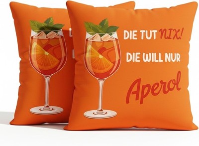 2er Set Aperol Spritz Kissenbezüge 45x45 cm ? Edler Kurzflorsch-Plüsch K