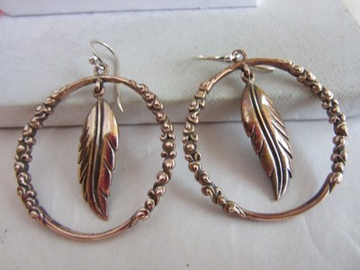 Barse bronze leaf and floral hoop pierced earrings