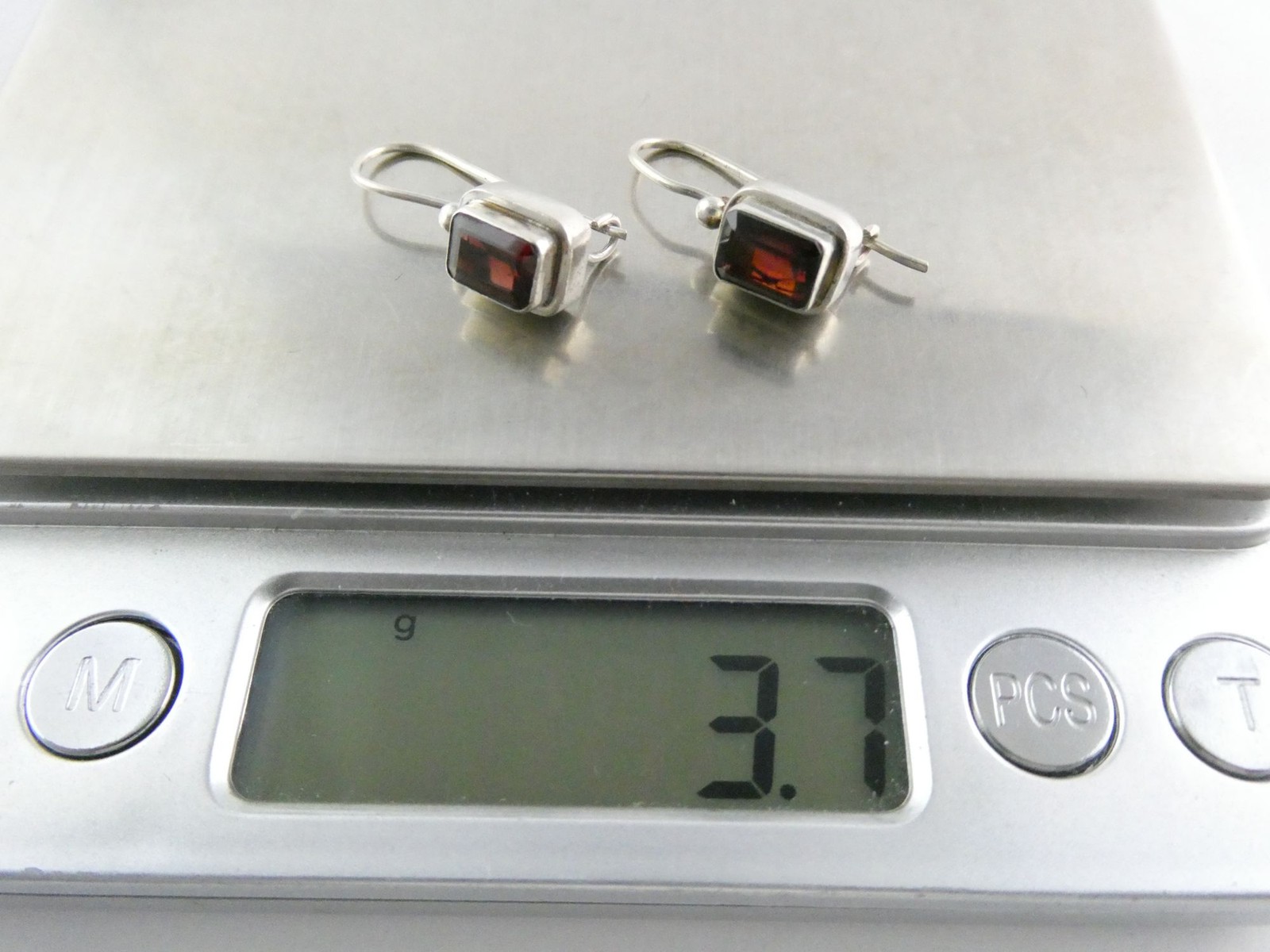 Sterling Silver Rectangular Cut Red Garnet Hook E… - image 9