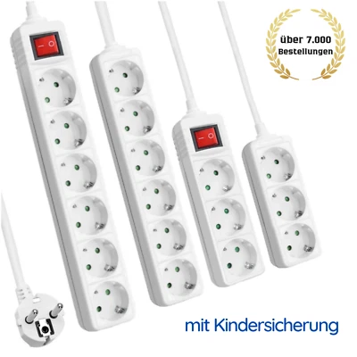 HELOS Steckdosenleiste Steckerleiste Mehrfachsteckdose Strom 3-fach 6-fach 1,5m 3m 5m