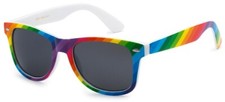 White Rainbow Striped Pride Happy Inclusion Square Sunglasses Retro Diversity