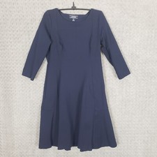 Lands End Dress Womens S Small 6-8 Navy Blue A Line Fit And Flare 3/4 Sleeve 
