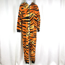 Nick Nora Tiger Stripe One Piece Zip Pajamas With Hood Size S Pockets Costume