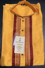 Yellow Red Designer Party Wear Men s Kurta, size 38 inch chest:42