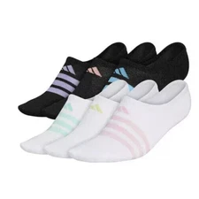 Adidas Women's Girl's Super No-Show Sneaker Socks SZ Large 3Y-9 White Black