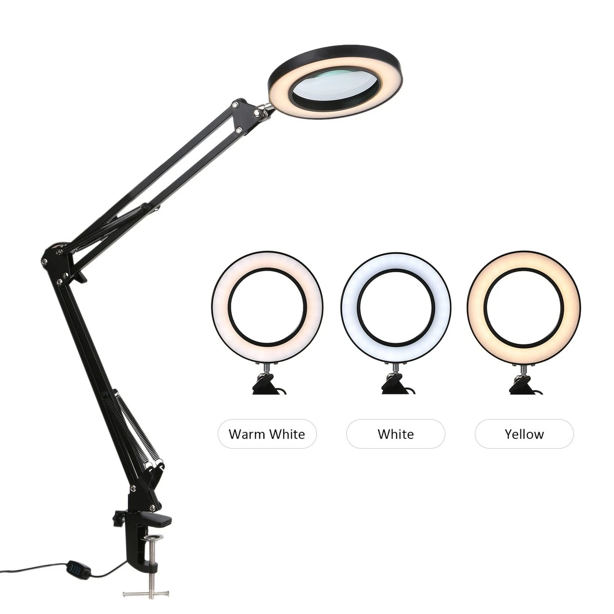 Magnifying Lamp,Flexible Clip-on Desk Table Top Magnifier Light,Magnifier  Glass for Reading and Repairing,Desk Lamp Lighted Magnifier Magnifying  Glass