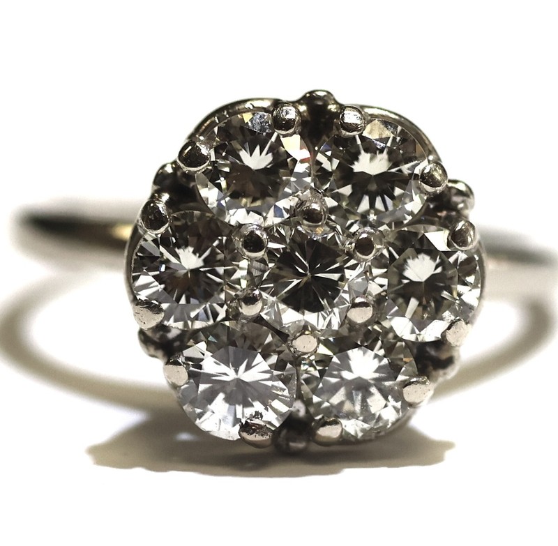 14k white gold 1.61ct VS G diamond cluster fancy ring 4.6g estate womens 7