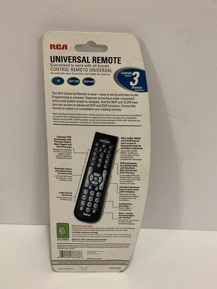 RCA Remote Control RCR3273 - 3 Device Universal Remote -  New In Package - Image 2 of 2