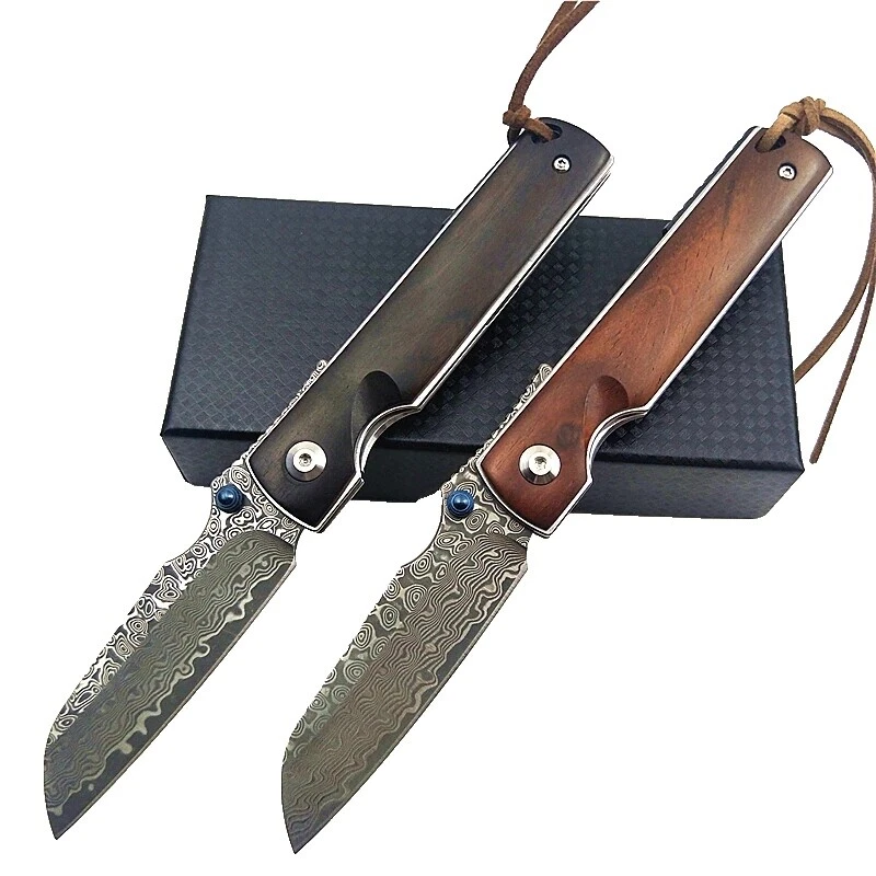 Mango de Madera táctico hoja de acero Damasco cuchillos plegables de colección