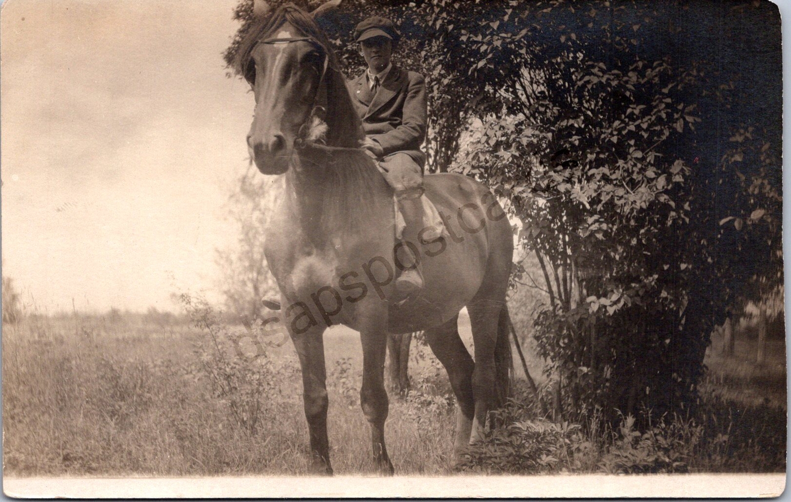 K13/ Interesting RPPC Postcard c1910 Boy Riding Horse Horseback 194