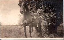 K13/ Interesting RPPC Postcard c1910 Boy Riding Horse Horseback 194