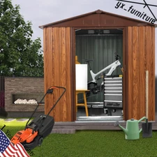 6’x6‘ Outdoor Metal Storage Garden Shed Backyard Tool House w/Metal Floor Base