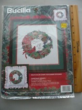 Bucilla Counted Cross Stitch 83218 Christmas Wreath with Birds 14 x 14" -Sealed