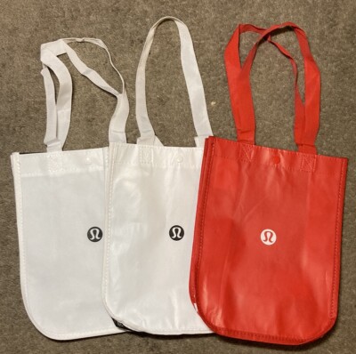 Lululemon Bags Reusable Sm Red White Print Snap Lot of 3 EUC Clean