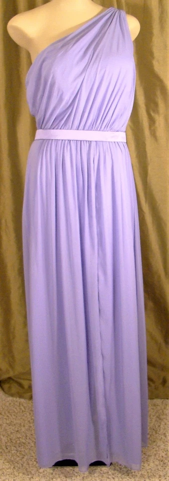 Vestido After Six de un hombro de gasa con cinturón lavanda graduación damas de honor talla 12 Foto 3 de 4