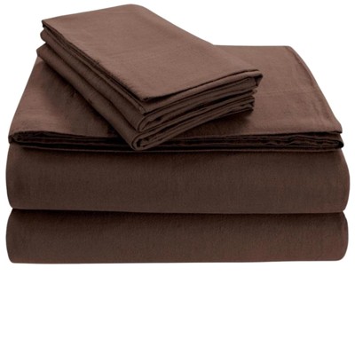 Tribeca Living Luxury Solid Flannel Deep Pocket Sheet Set, Chocolate, Queen