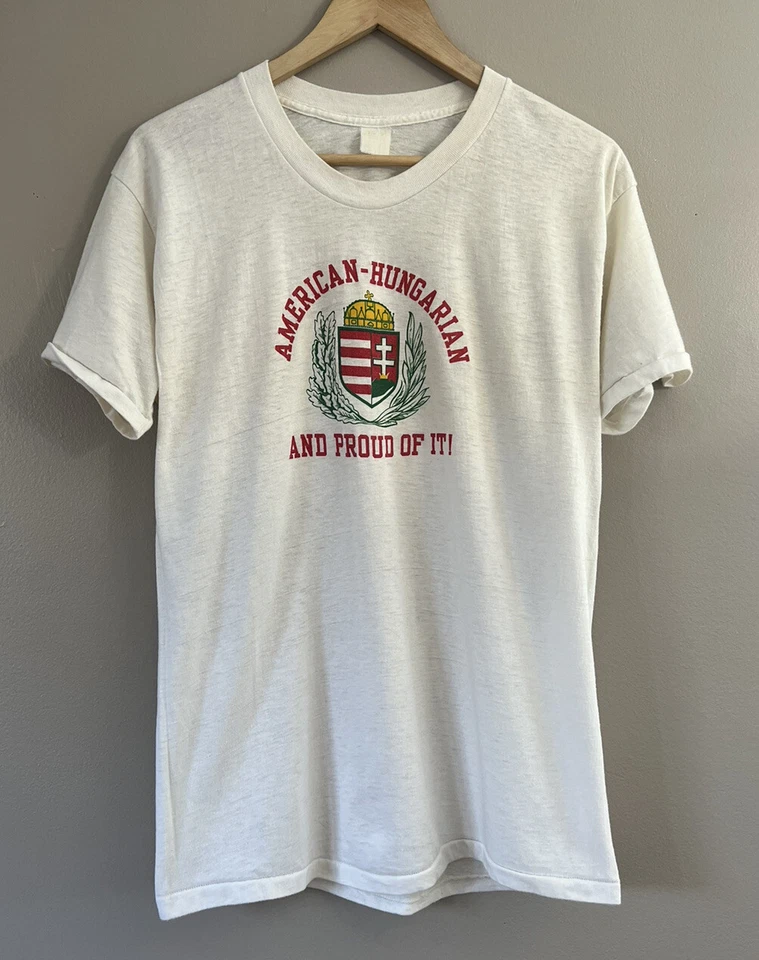 Vintage 80’s “American Hungarian And Proud Of It” T-Shirt Size Large Velva Sheen - Image 2 of 4