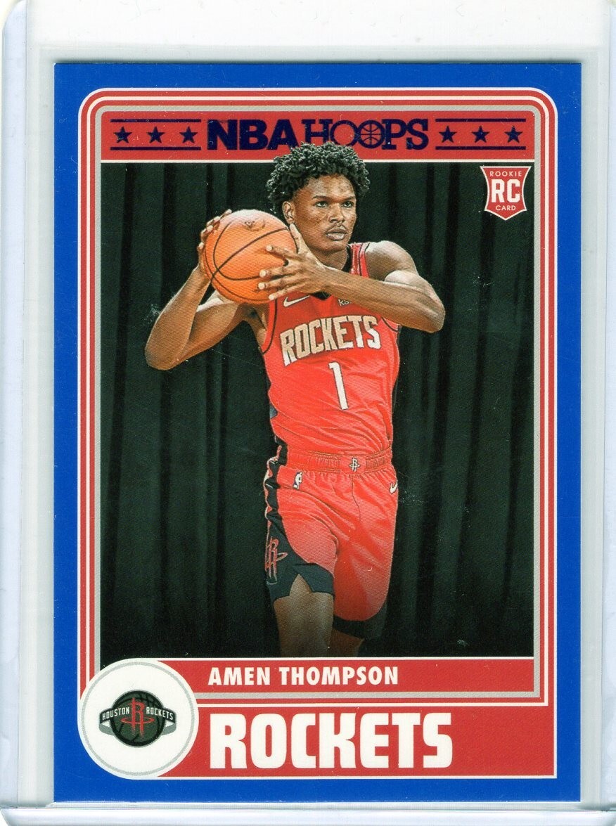Amen Thompson 2023-24 Panini NBA Hoops Tribute Card #300 Blue SP Rookie RC