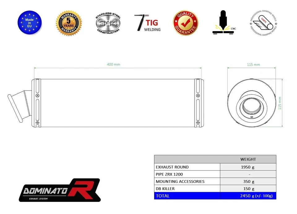 Silenciador de escape DOMINATOR REDONDO KAWASAKI ZRX 1200 01-07 + DB KILLER Foto 2 de 2