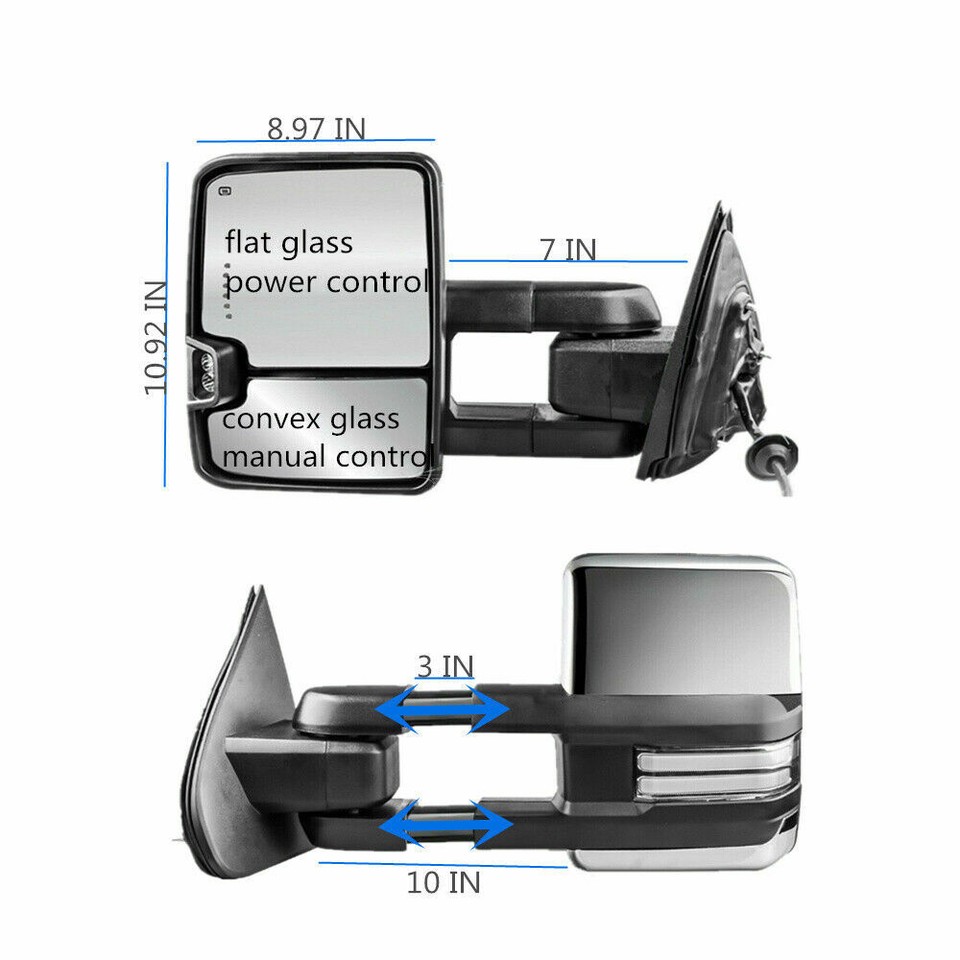 Chrome Power Heated Towing Mirrors With Dynamic Running Lights For 07-14 Chevy Silverado/GMC Sierra 3 thumbnail image