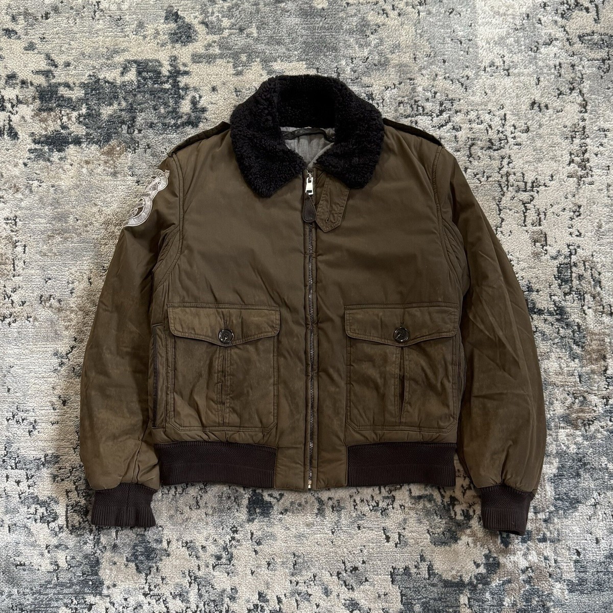 【美品】Burberry bomber jacket ハリントンジャケット 短丈 Burberry Bomber Jacket Size Medium Brown Shearling Collar Full Zip
