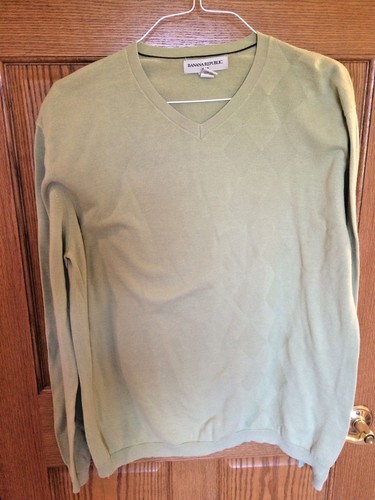 BANANA REPUBLIC MEN'S V-NECK MINT GREEN SWEATER SIZE XL 100% COTTON Checkered