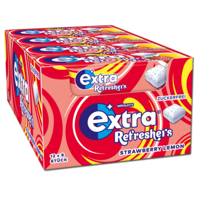 (36,40 /1kg) Wrigleys Extra Refreshers Strawberry Lemon, Kaugummi, 12 Packungen