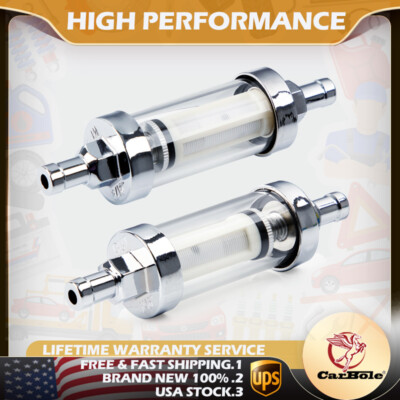 2X 9747 Universal 5/16'' Clearview Inline Fuel Filter Petrol Diesel Glass Chrome