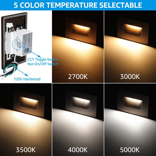 6-Pack 5CCT 120V LED Stair Lights Indoor Outdoor, 150LM 5%-100% Dimmable - Picture 4 of 15