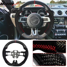 Fits 15-17 Mustang V3 Style Steering Wheel Carbon Fiber with Alcantara Red Ring