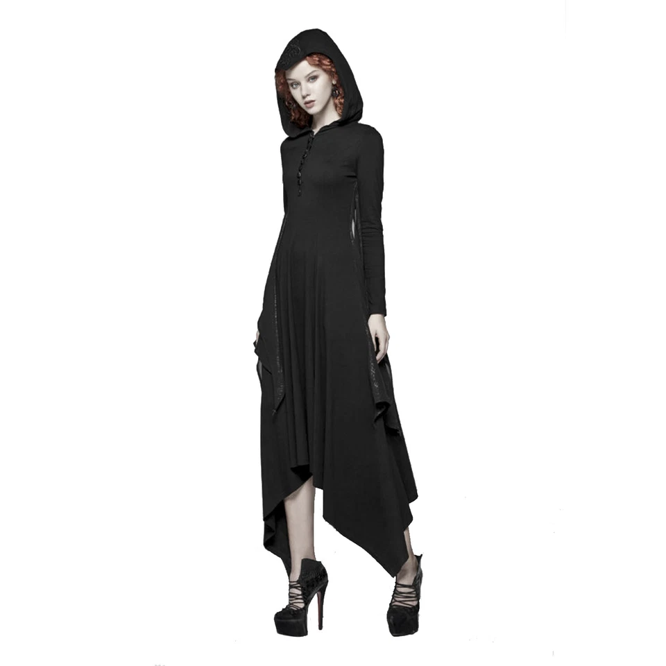 Adult Women's Gothic Bat Wing Vampire Halloween Costume Long Sleeve Hooded Dress - Image 3 of 4