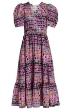 NWT RHODE Nisha Dot Print Puff Sleeve MIDI Dress Sz M $475.00