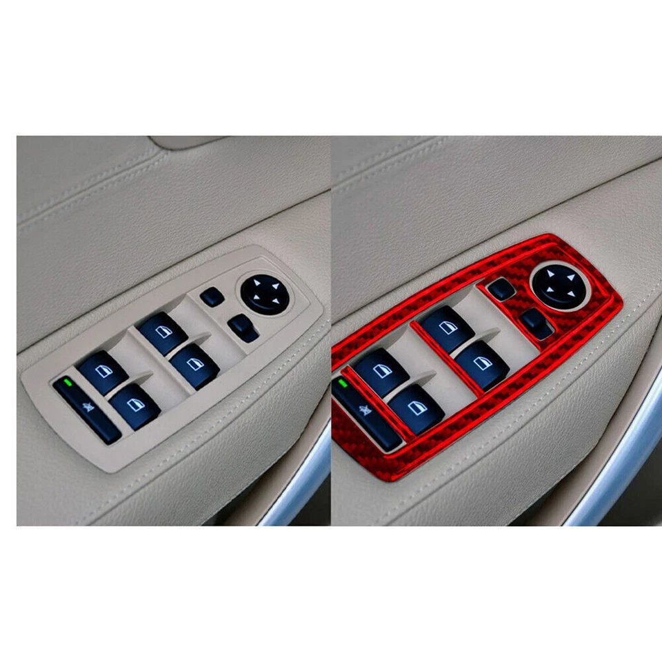 For BMW X3 2004-2010 Type B Red Carbon Fiber Window Switch Lift Panel Cover Trim — 第 3/4 张图片