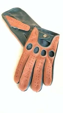 Men's Driving Green & Cognac Real Napa Leather Handmade Gloves