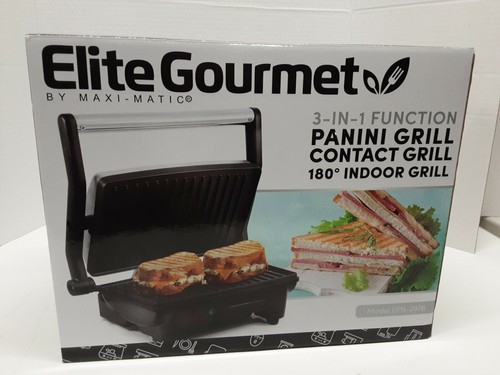 Elite Cuisine 180 Degree Indoor Contact Panini Grill Black EPN-2976 (12A) New