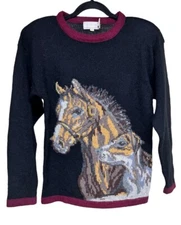 Vintage The Eagle Eye 1989 Sweater 100% Wool & Laine, Horse, Dog Women’s Large