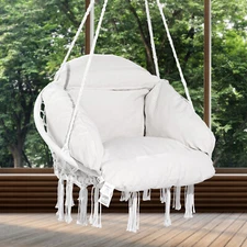 Hammock Chair Macramé Swinging Hanging Chair with Cushion Indoor & Outdoor